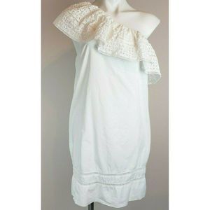 Abercrombie & Fitch White Cotton Dress Eyelet Embroidery One Shoulder M EUC